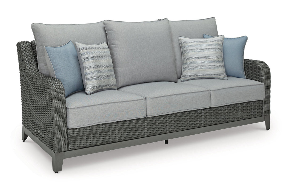 Elite Park Gray Outdoor Sofa, 2 Lounge Chairs and Coffee Table -  Ashley - Luna Furniture