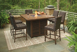 Paradise Trail Medium Brown Outdoor Bar Fire Pit Table with 6 Barstools -  Ashley - Luna Furniture