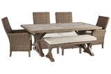 Beachcroft Beige Outdoor Dining Table with 4 Chairs and Bench -  Ashley - Luna Furniture