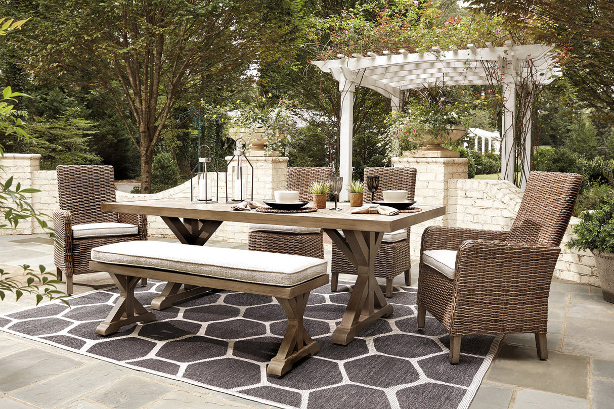 Beachcroft Beige Outdoor Dining Table with 4 Chairs and Bench -  Ashley - Luna Furniture