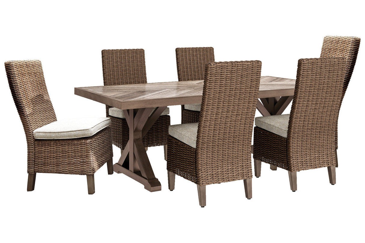 Beachcroft Beige Outdoor Dining Table with 6 Chairs -  Ashley - Luna Furniture