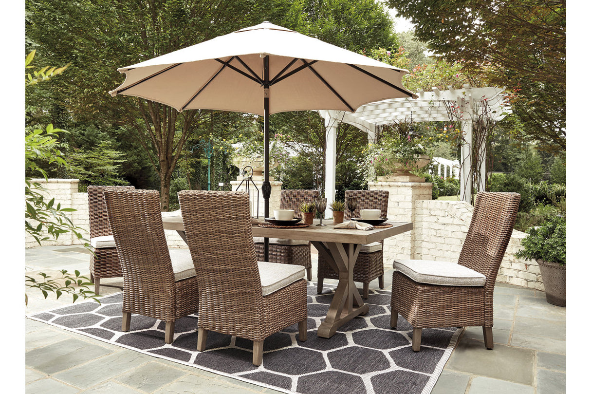 Beachcroft Beige Outdoor Dining Table with 6 Chairs -  Ashley - Luna Furniture