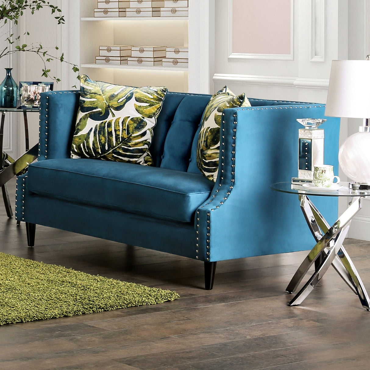 Azuletti Dark Teal/Apple Green Loveseat from Furniture of America - Luna Furniture