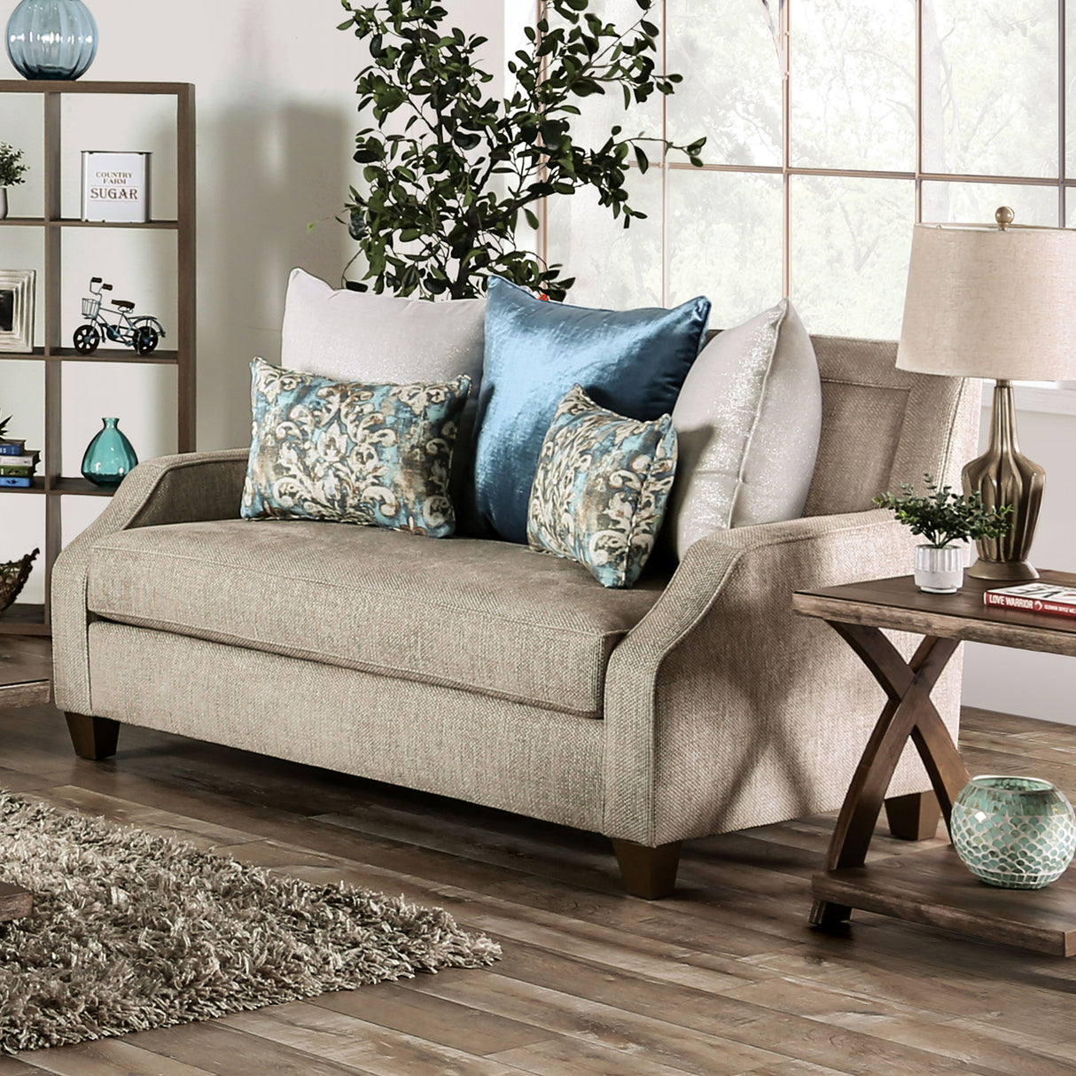 Catarina Beige/Teal Loveseat from Furniture of America - Luna Furniture