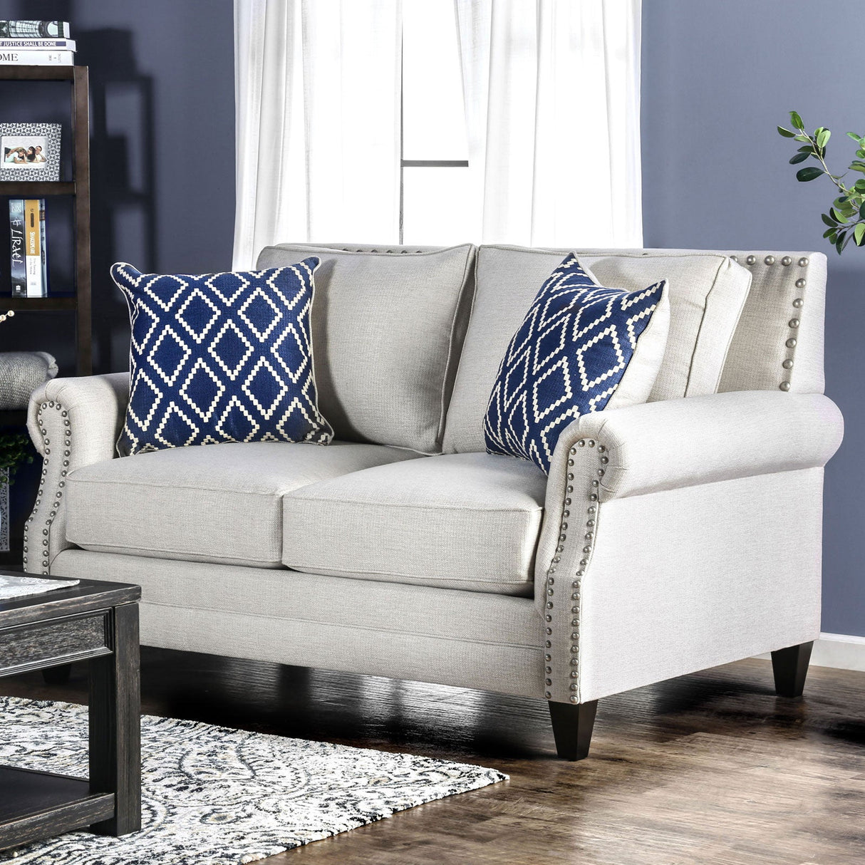 Giovanni Beige/Blue Loveseat from Furniture of America - Luna Furniture