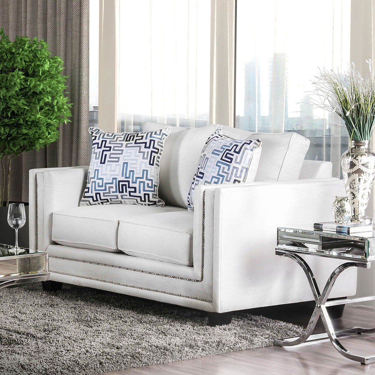 Ilse Off-White/Blue Loveseat from Furniture of America - Luna Furniture