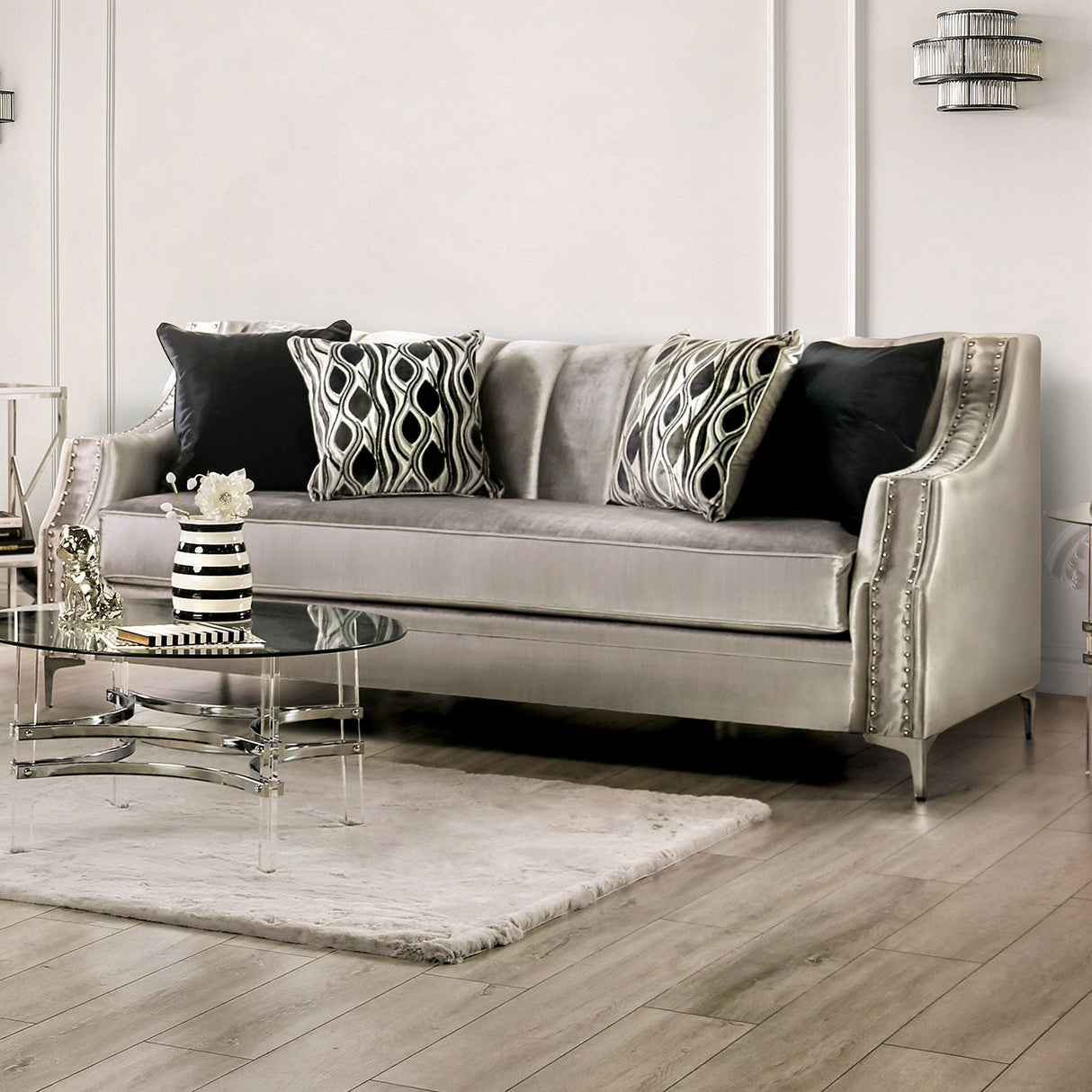 Elicia Silver/Black Sofa from Furniture of America - Luna Furniture