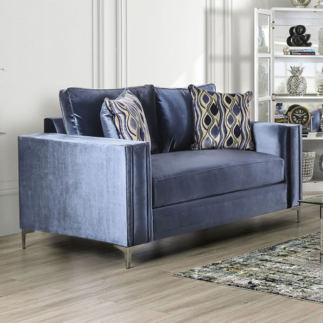 Jodie Satin Blue/Silver Loveseat from Furniture of America - Luna Furniture