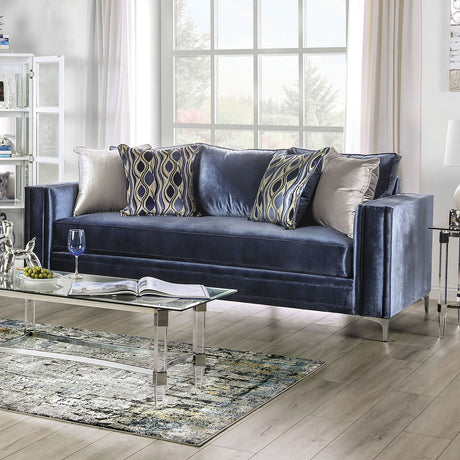 Jodie Satin Blue/Silver Sofa from Furniture of America - Luna Furniture