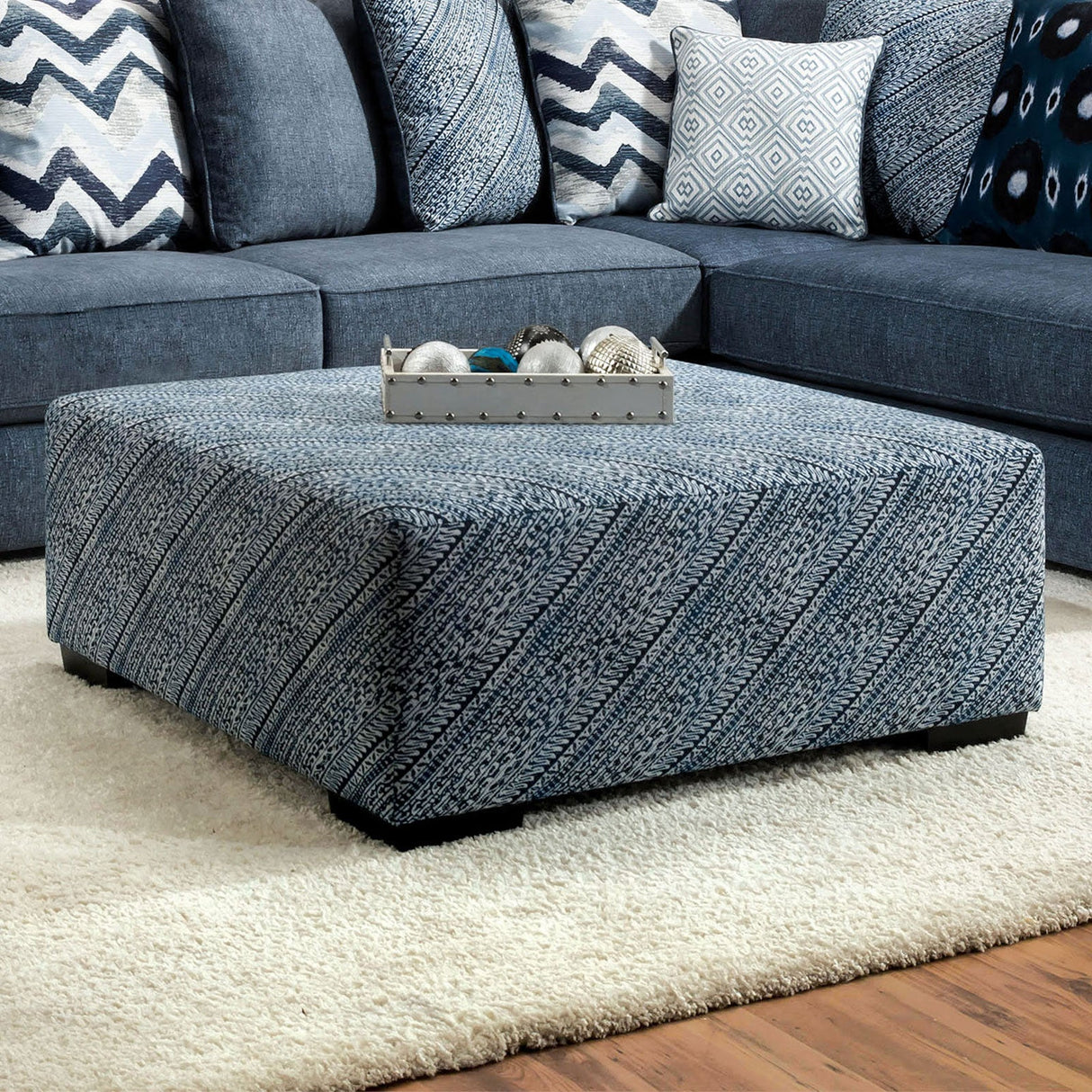 Brielle Blue/Pattern Ottoman from Furniture of America - Luna Furniture