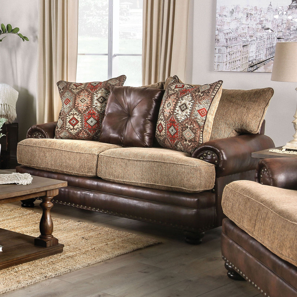 Fletcher Brown/Tan Loveseat from Furniture of America - Luna Furniture