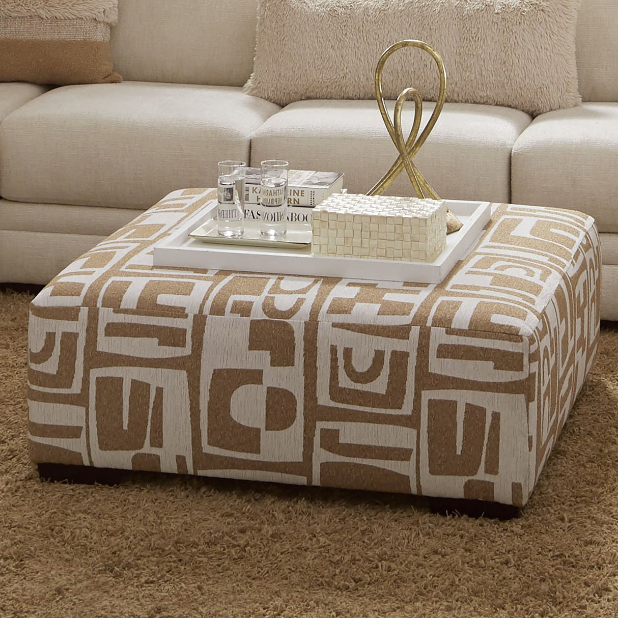 Carleton Ivory/Tan Ottoman from Furniture of America - Luna Furniture