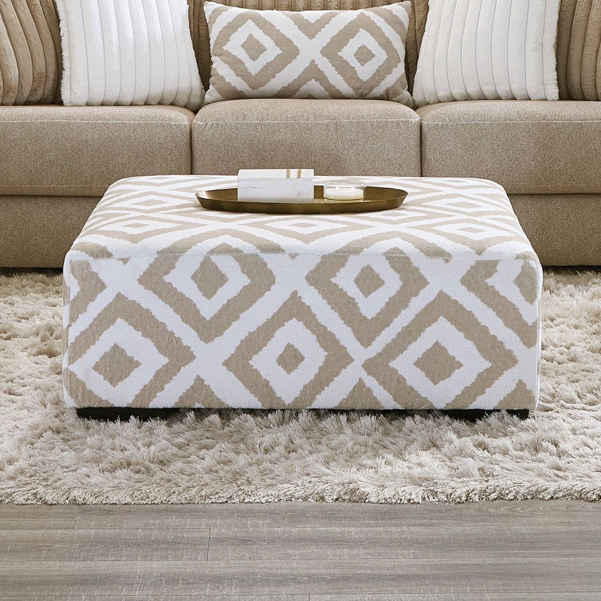 Loughlin Light Brown/Ivory Ottoman from Furniture of America - Luna Furniture