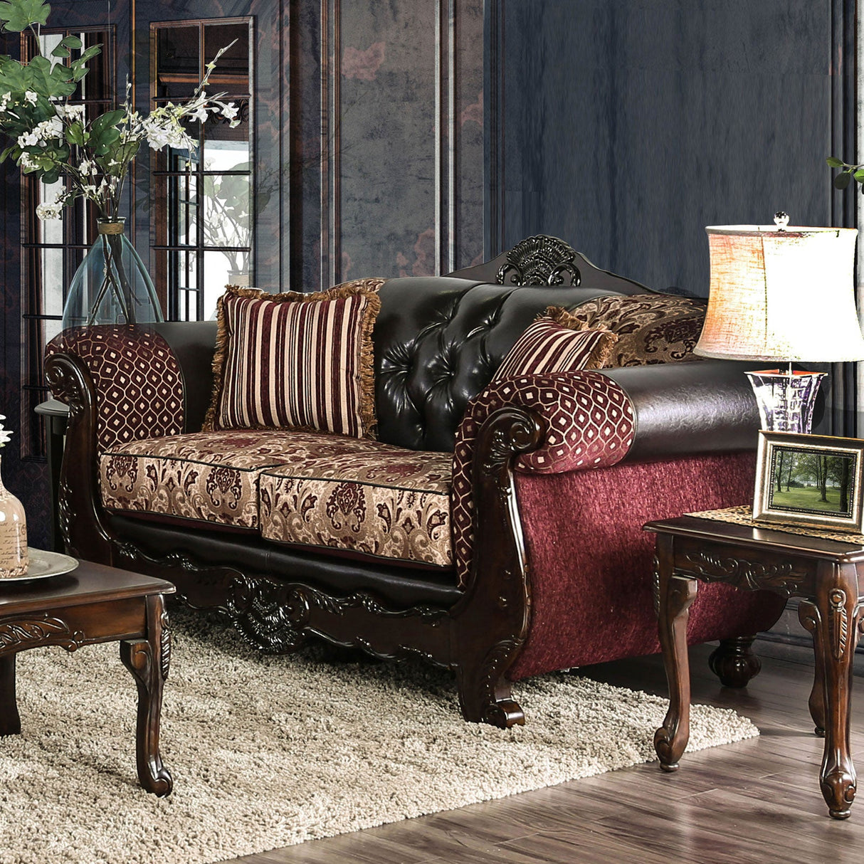 Quirino Burgundy/Dark Brown Loveseat from Furniture of America - Luna Furniture