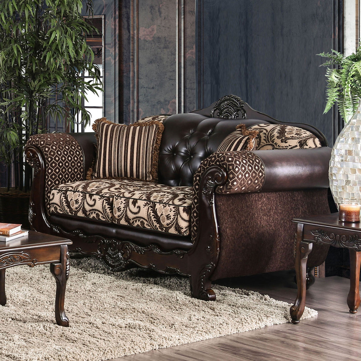 Quirino Light Brown/Dark Brown Loveseat from Furniture of America - Luna Furniture