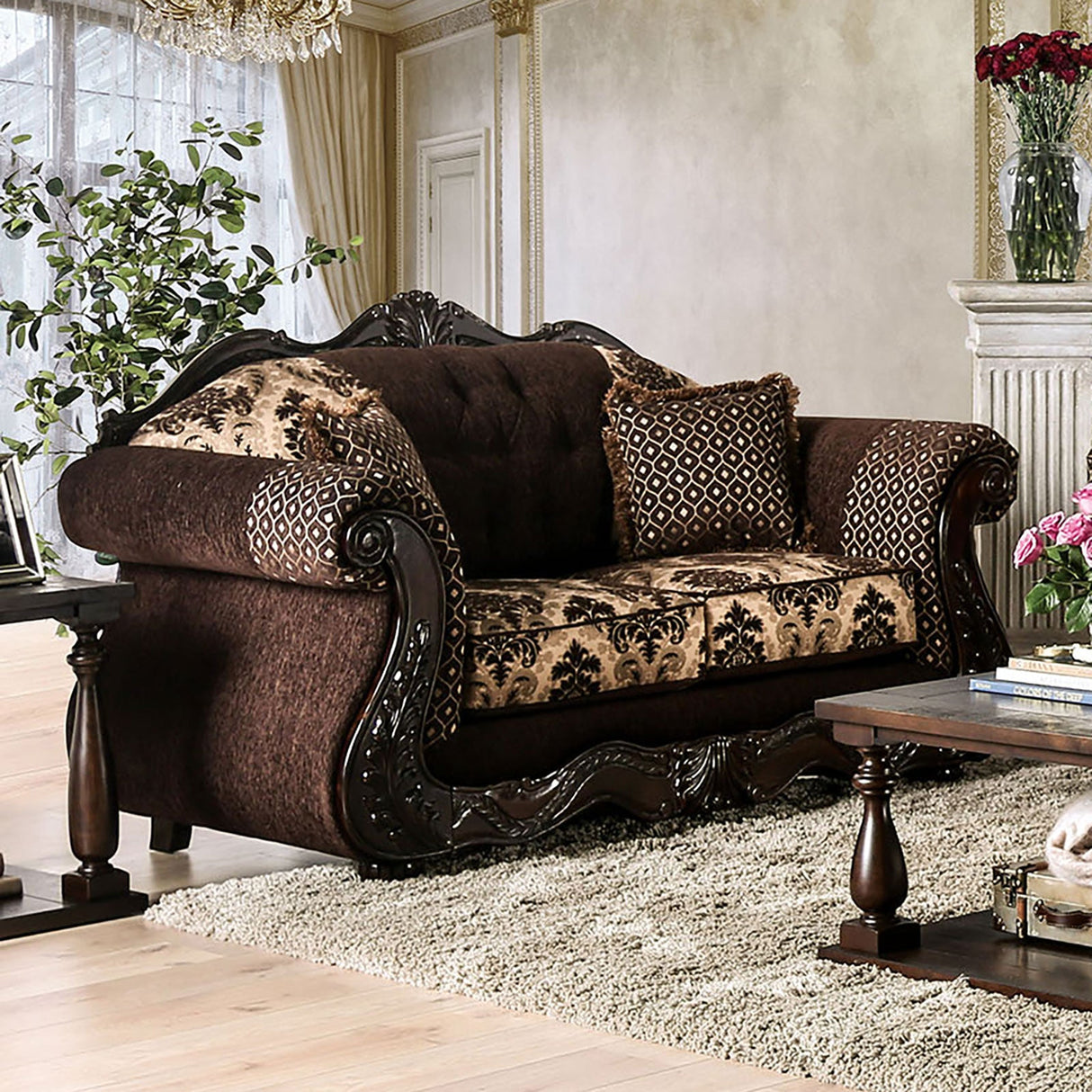 Ronja Dark Brown Loveseat from Furniture of America - Luna Furniture