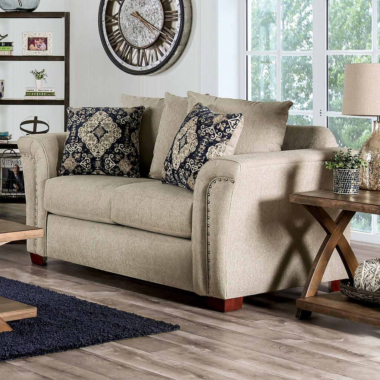 Belsize Beige/Navy Loveseat from Furniture of America - Luna Furniture