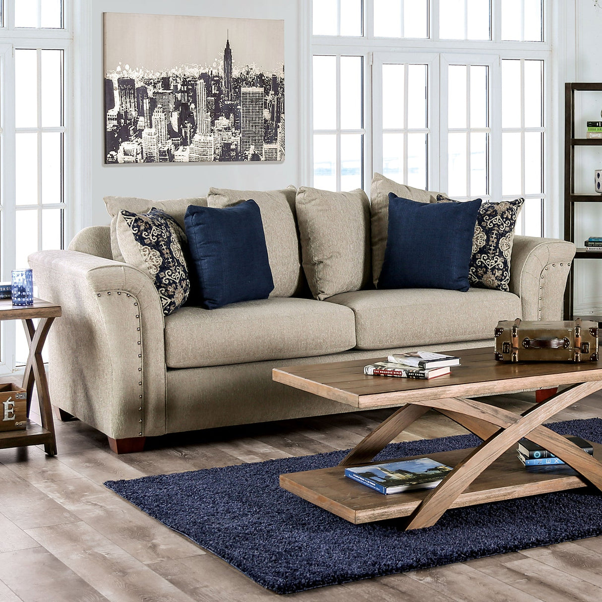 Belsize Beige/Navy Sofa from Furniture of America - Luna Furniture