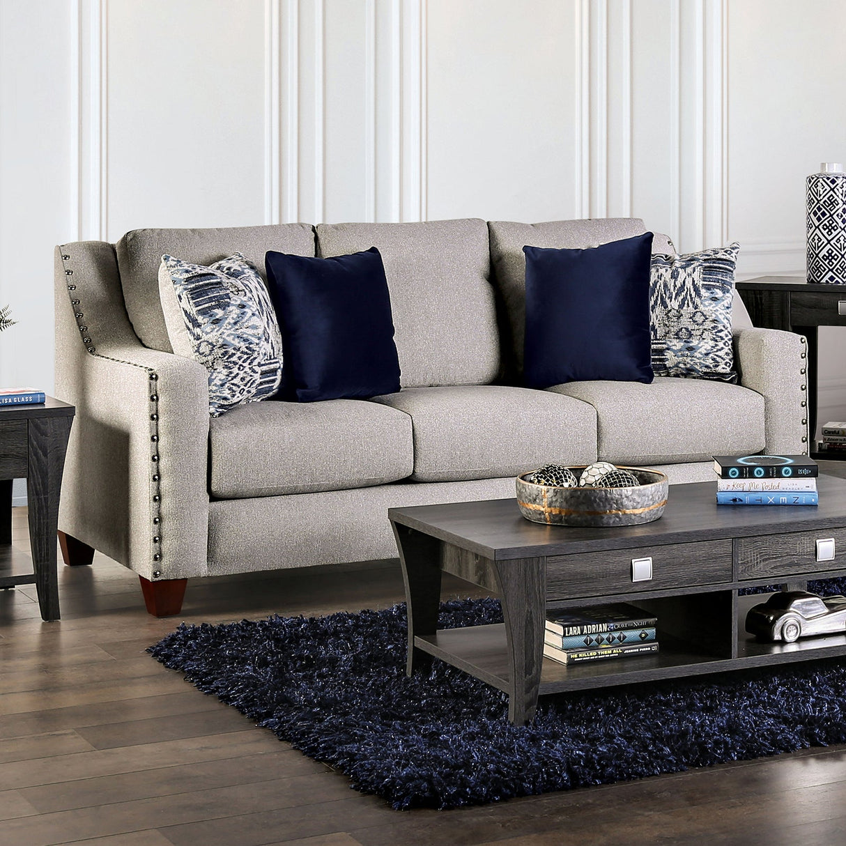 Stickney Light Gray/Navy Sofa from Furniture of America - Luna Furniture