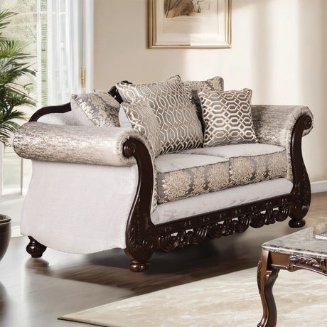 Catalonia Beige/Dark Cherry Loveseat from Furniture of America - Luna Furniture