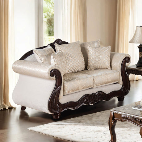 Huelva Beige/Dark Cherry Loveseat from Furniture of America - Luna Furniture