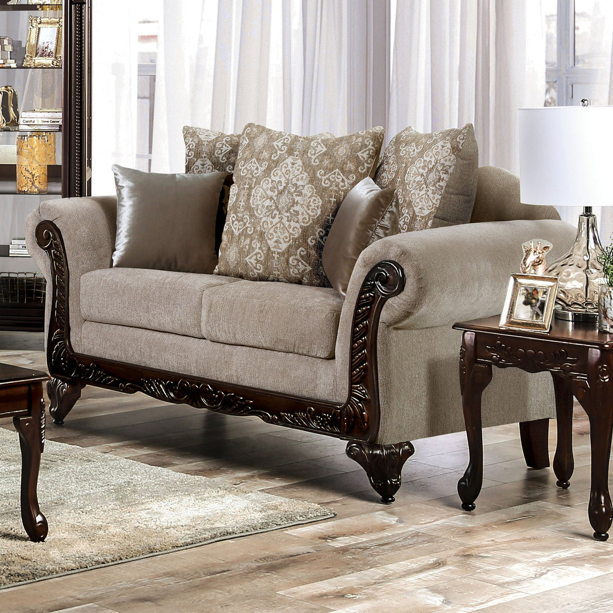 Panozzo Beige/Walnut Loveseat from Furniture of America - Luna Furniture