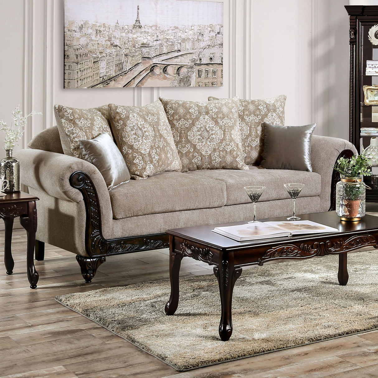 Panozzo Beige/Walnut Sofa from Furniture of America - Luna Furniture