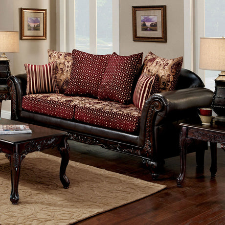 Ellis Burgundy/Brown/Dark Cherry Sofa from Furniture of America - Luna Furniture