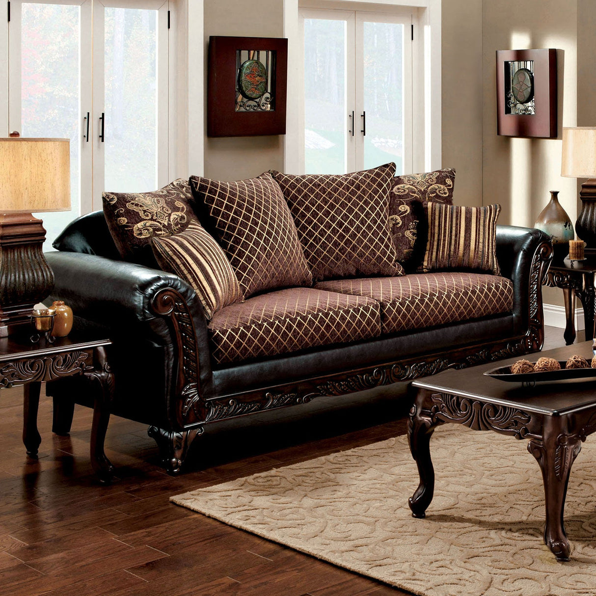 San Roque Brown/Espresso/Dark Cherry Sofa from Furniture of America - Luna Furniture