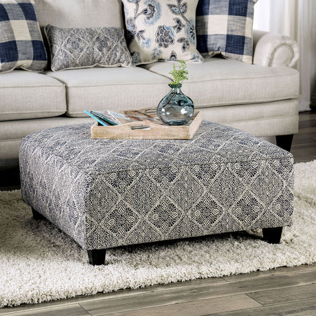 Nash Ivory/Navy Ottoman from Furniture of America - Luna Furniture