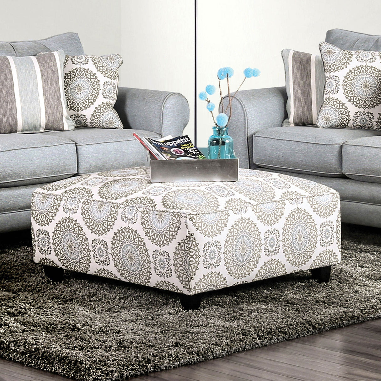 Misty Ivory/Pattern Ottoman from Furniture of America - Luna Furniture