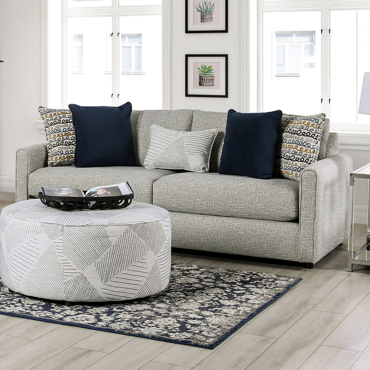 Chancery Gray/Navy Ottoman from Furniture of America - Luna Furniture