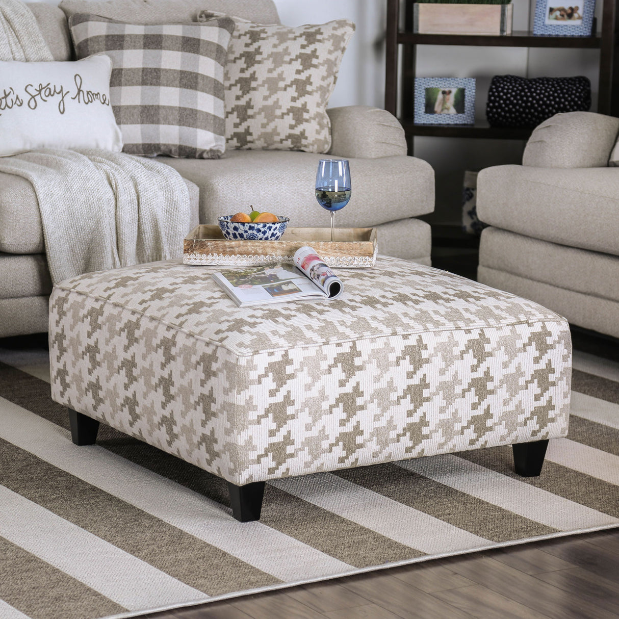 Christine Light Gray/Pattern Ottoman from Furniture of America - Luna Furniture