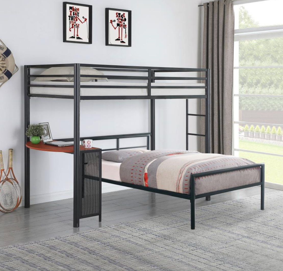 Fisher 2-Piece (Twin/Twin) Metal Workstation Loft Bed Set Gunmetal -  Coaster - Luna Furniture