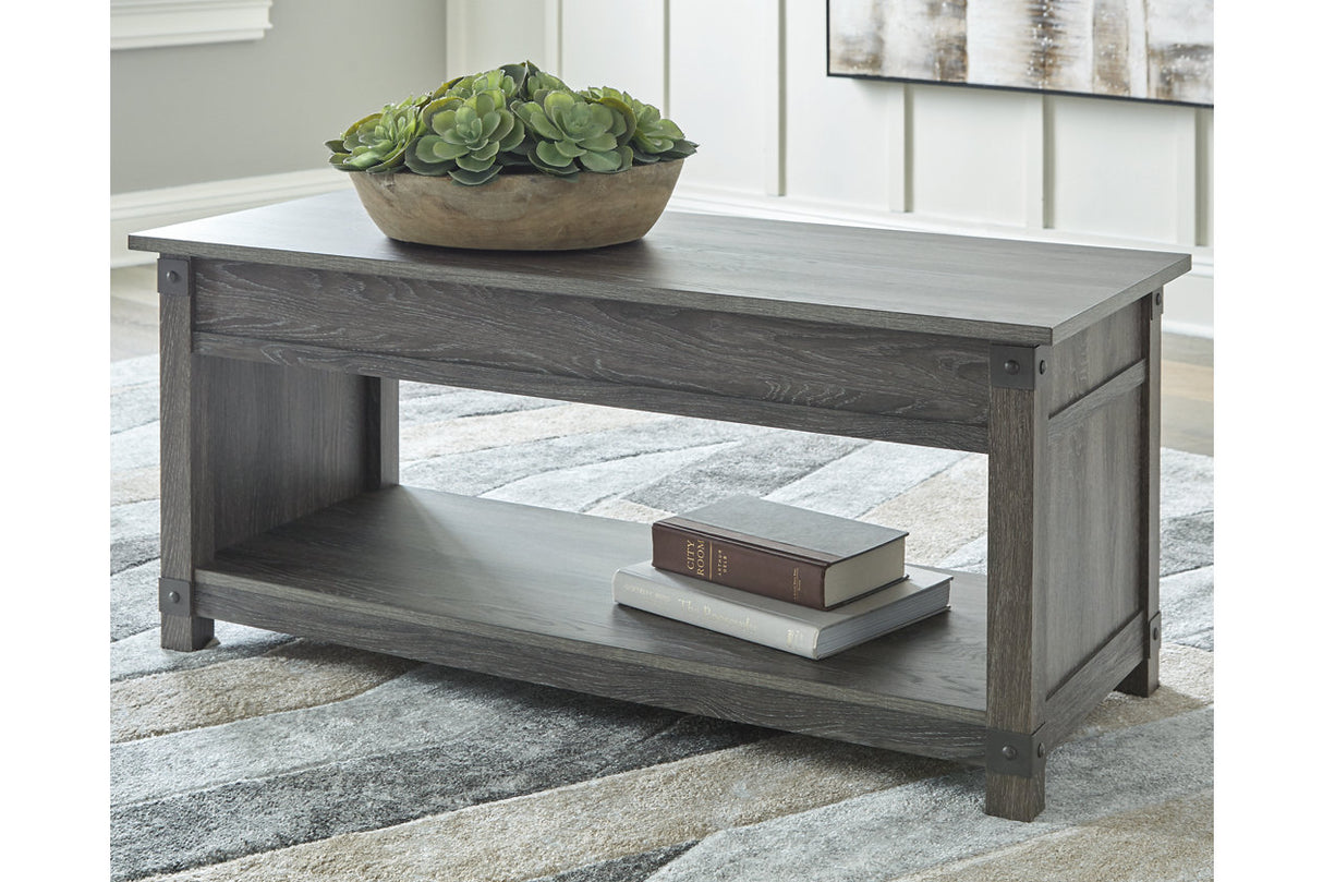 Freedan Grayish Brown Lift-top Coffee Table, 2 End Tables and Console -  Ashley - Luna Furniture