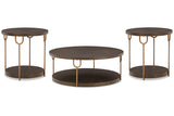 Brazburn Dark Brown/Gold Finish Coffee Table and 2 End Tables from Ashley - Luna Furniture