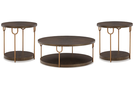 Brazburn Dark Brown/Gold Finish Coffee Table and 2 End Tables from Ashley - Luna Furniture