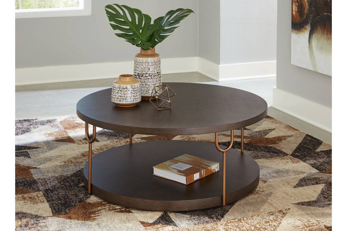 Brazburn Dark Brown/Gold Finish Coffee Table and 2 End Tables from Ashley - Luna Furniture