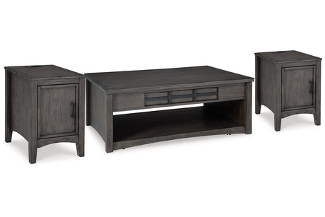 Montillan Grayish Brown Lift-top Coffee Table and 2 Chairside End Tables -  Ashley - Luna Furniture