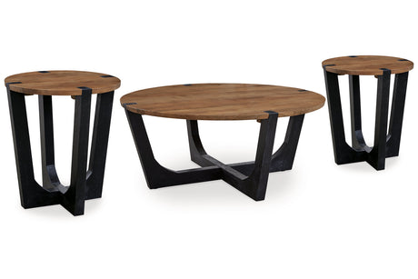 Hanneforth Brown/Black Coffee Table and 2 End Tables -  Ashley - Luna Furniture