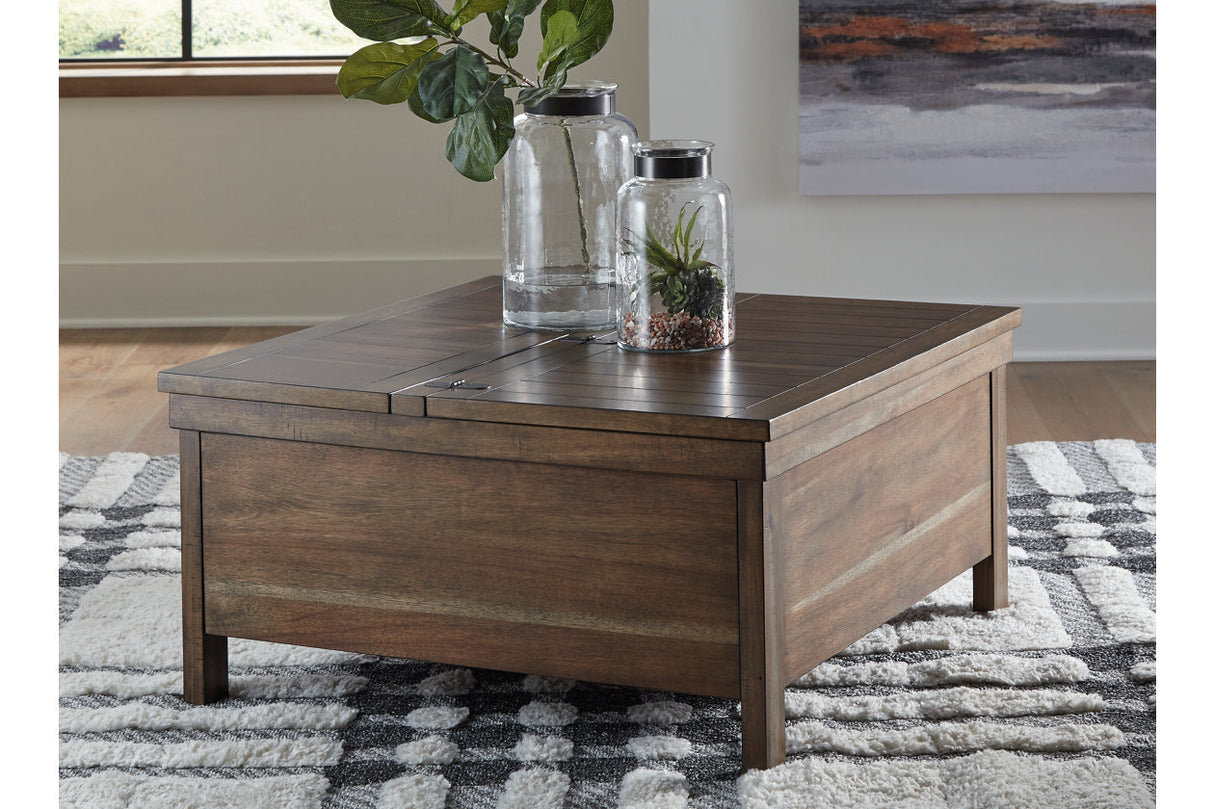 Moriville Grayish Brown Lift-top Coffee Table and 2 End Tables from Ashley - Luna Furniture