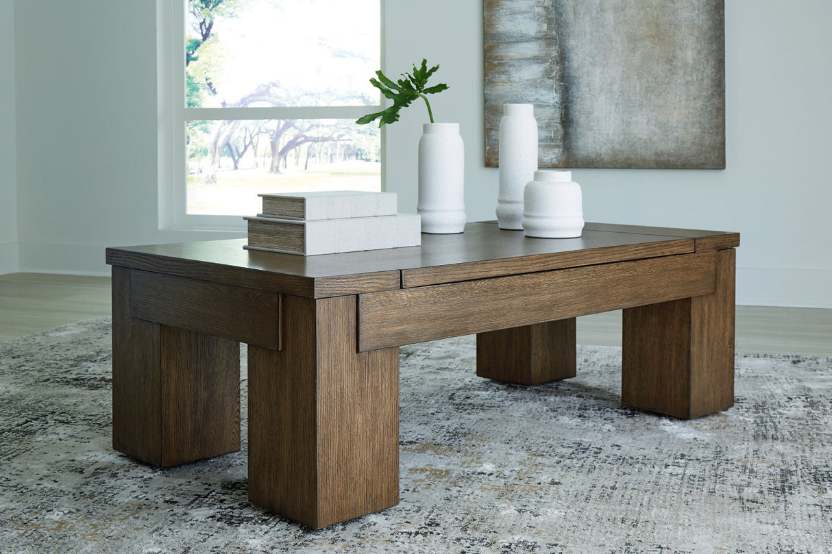 Rosswain Warm Brown Lift-top Coffee Table and 2 End Tables -  Ashley - Luna Furniture