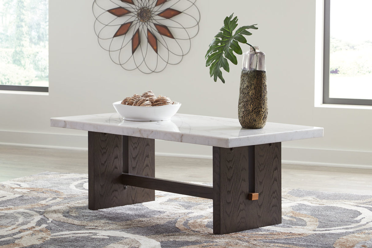 Burkhaus White/Dark Brown Coffee Table and 2 Ends from Ashley - Luna Furniture