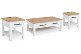 Ashbryn White/Natural Coffee Table and 2 End Tables from Ashley - Luna Furniture