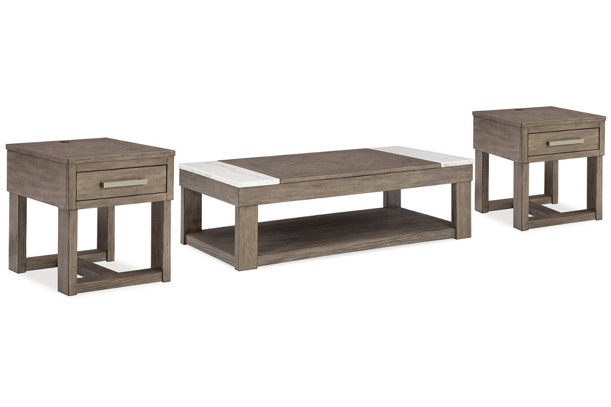 Loyaska Grayish Brown/White Lift-top Coffee Table and 2 End Tables -  Ashley - Luna Furniture