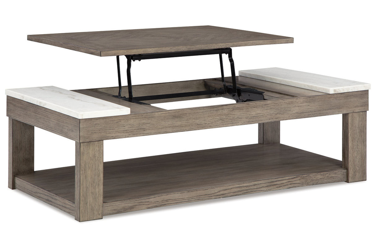 Loyaska Grayish Brown/White Lift-top Coffee Table and 2 End Tables -  Ashley - Luna Furniture