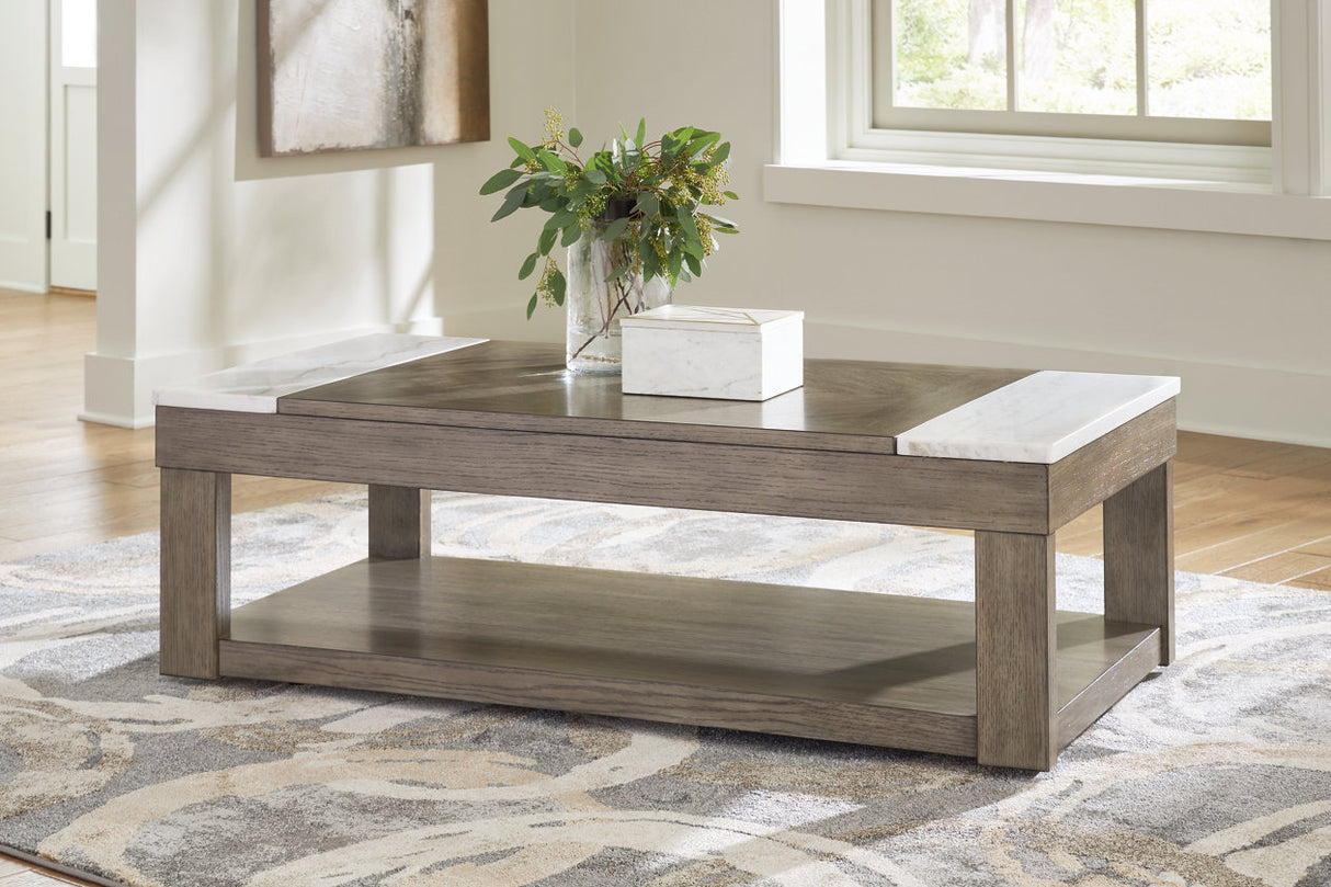 Loyaska Grayish Brown/White Lift-top Coffee Table and 2 End Tables -  Ashley - Luna Furniture