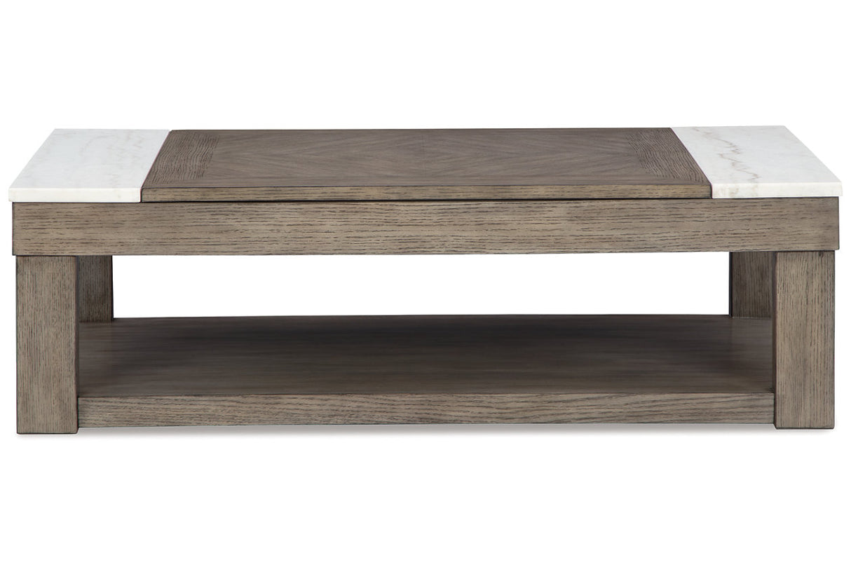 Loyaska Grayish Brown/White Lift-top Coffee Table and 2 End Tables -  Ashley - Luna Furniture