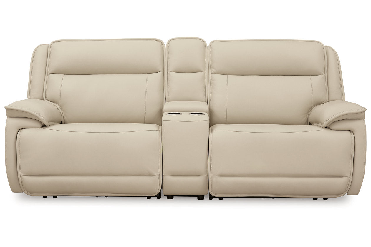 Double Deal Almond 2-Piece Power Reclining Loveseat Sectional with Console from Ashley - Luna Furniture