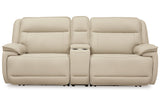 Double Deal Almond 2-Piece Power Reclining Loveseat Sectional with Console from Ashley - Luna Furniture